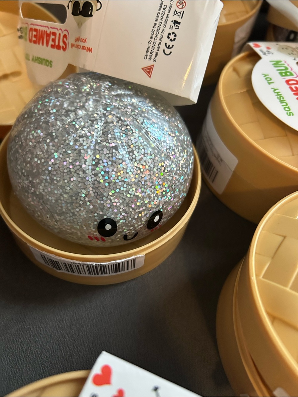 Glitter Silver Smiley Squishy dumplings